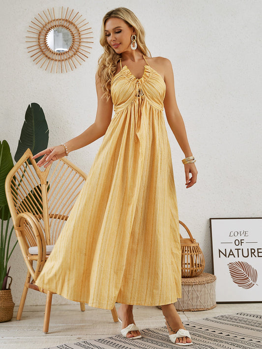 Bohemian Halter Maxi Dress – Flowy & Elegant Summer Outfit