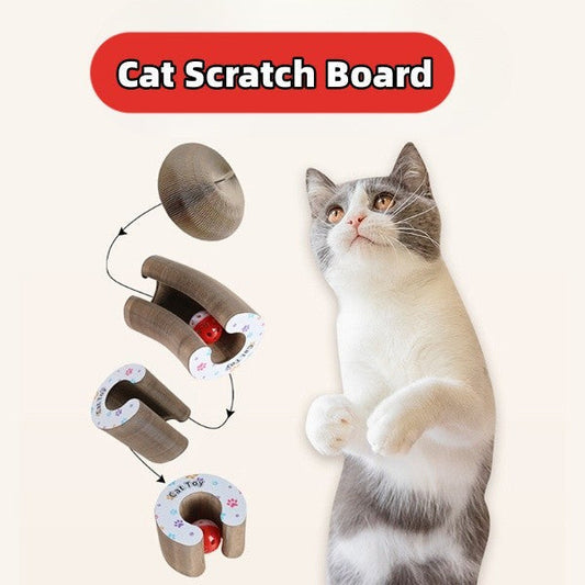 Foldable Cat Scratch Board with Bell & Climbing Frame